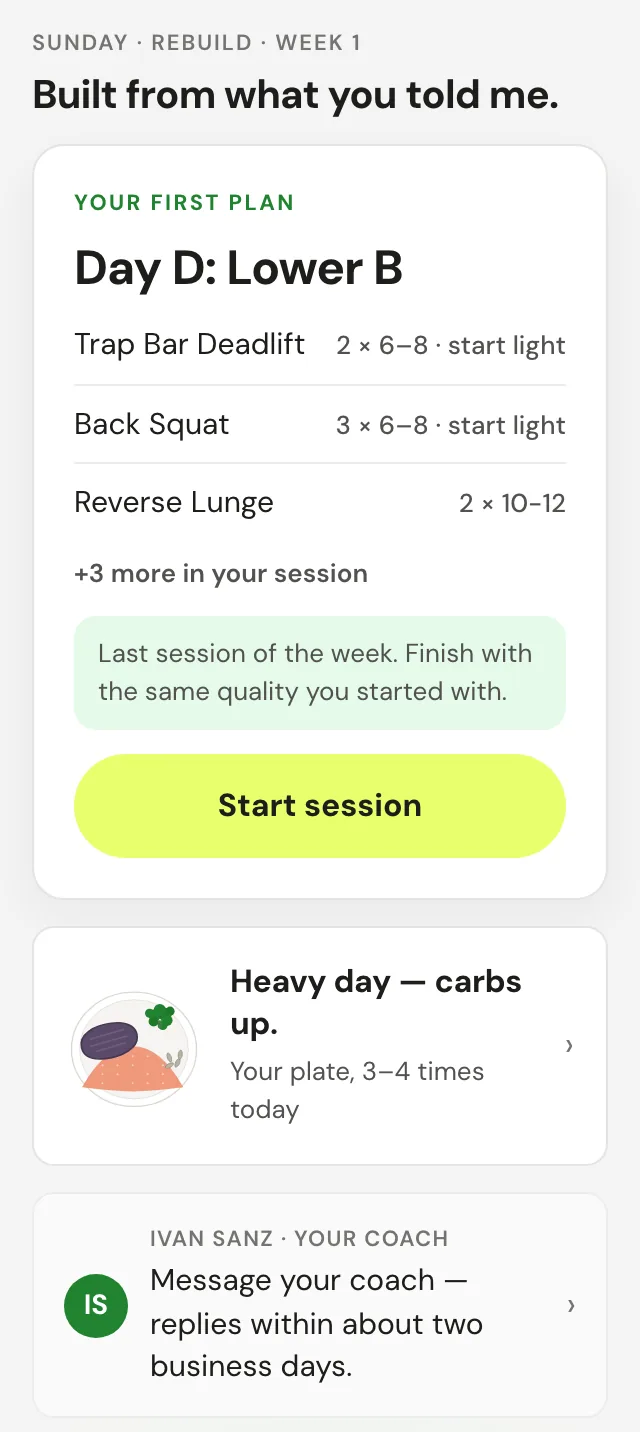 The member app's Today view, showing the day's session and its movements.